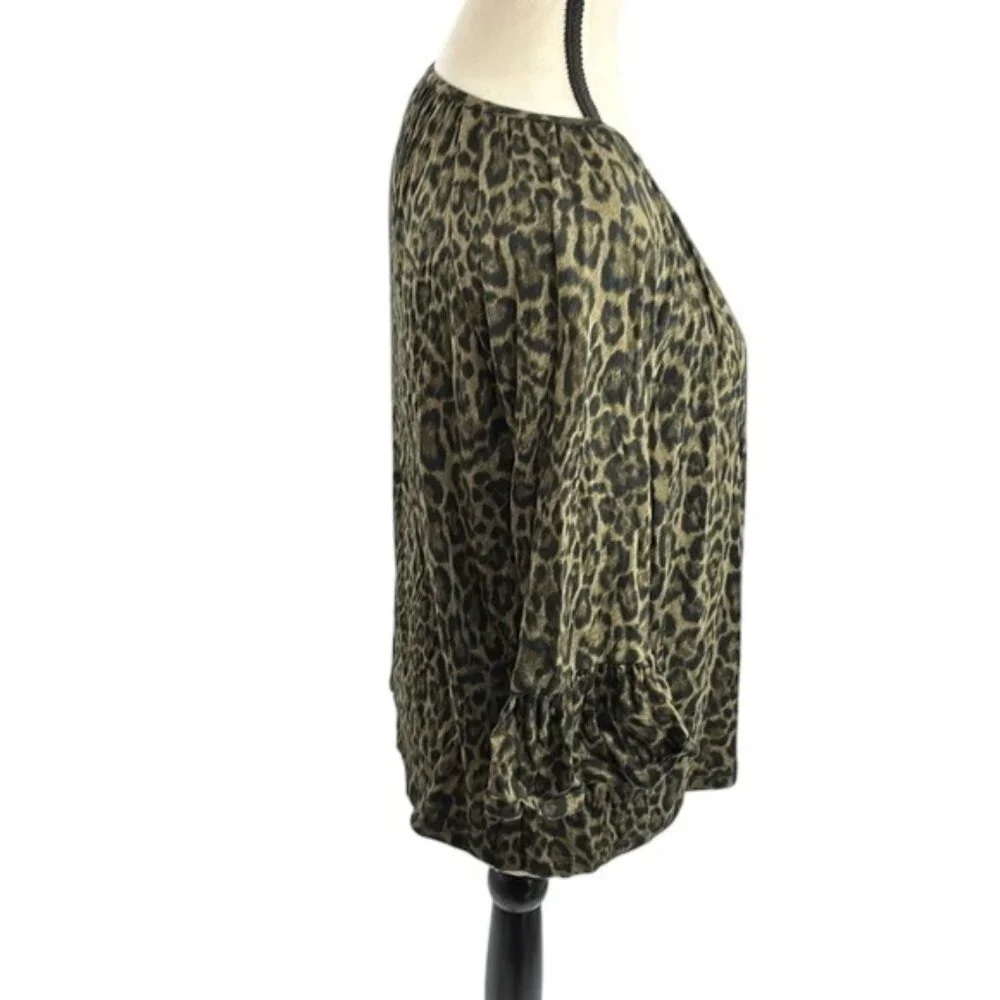 Michael Kors Womens Leopard Print Top Animal Print 3/4 Sleeve Size S